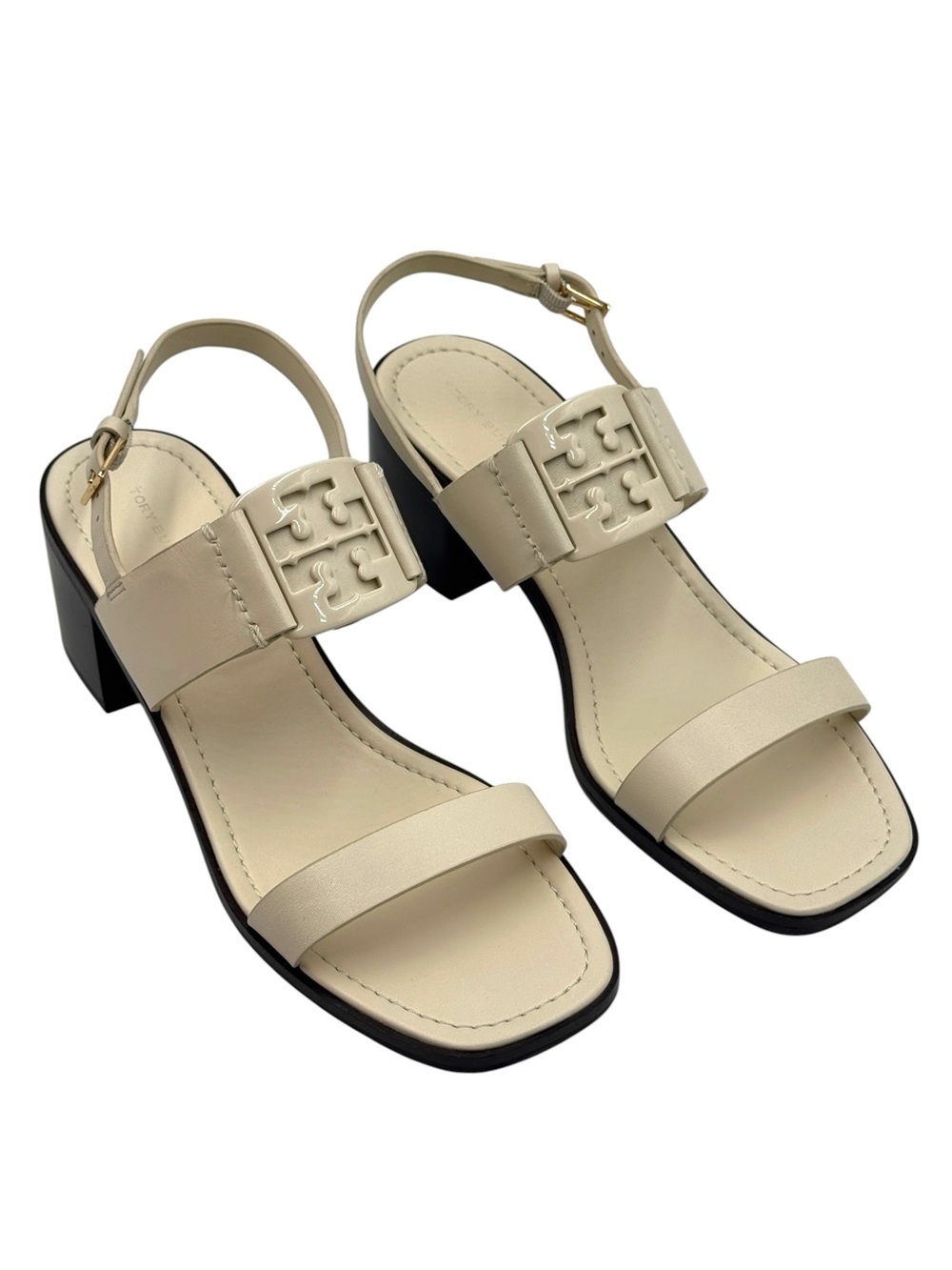Tory Burch Georgia 55MM Cream Block Heel Slingback Sandals Size 9.5
